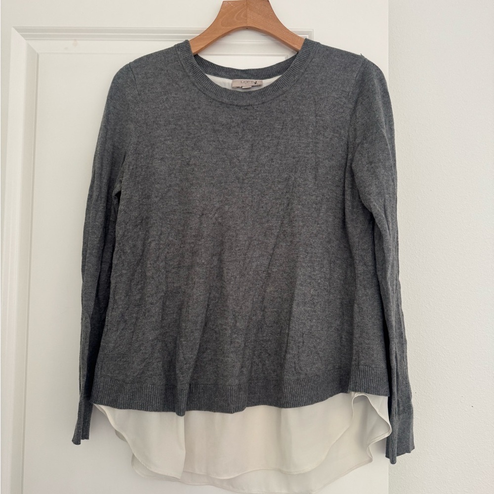 LOFT women’s grey crewneck back split detail sweater top size medium petite